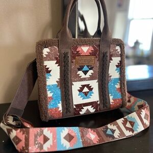 Wrangler Geometric Brown and Blue Shoulder Bag